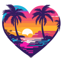 AI generated for summer in the shape of a heart, sunset palm trees and ocean png