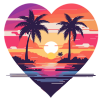 AI generated for summer in the shape of a heart, sunset palm trees and ocean png