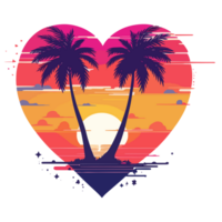 ai gegenereerd voor zomer in de vorm van een hart, zonsondergang palm bomen en oceaan png