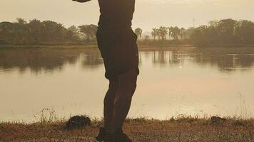 Athlete runner feet running on road, Jogging concept at outdoors. Man running for exercise. video