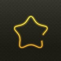 Bright yellow neon glowing star shaped frame on dark background. Symbol design for game, ui, feedback, rating, website. Vector illustration