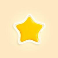 Glossy golden 3d star with white neon frame in realistic style. Symbol design for game, ui, feedback, rating, website. Yellow plastic star on a light background. Vector illustration