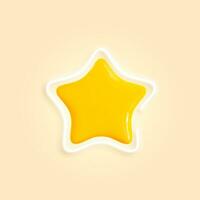 Glossy golden 3d star with white neon frame in realistic style. Symbol design for game, ui, feedback, rating, website. Yellow plastic star on a light background. Vector illustration