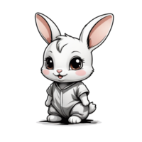 AI generated white rabbit kawaii sticker graphics png