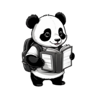 AI generated graphics of a cute panda bear with a book and a backpack png