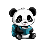 ai generiert Grafik von ein süß Panda Bär mit ein Buch und ein Rucksack png