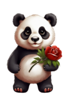 AI generated panda with red rose graphic for valentine's day png