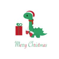 Beautiful illustration of a cute dragon or dinosaur, Christmas tree decorated with toys, gift and holiday lettering on a transparent neutral background. Can be used for your design png