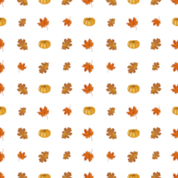 Autumn colorful pattern illustration consisting of orange pumpkins and colored leaves on a transparent background. Can be used to create your designs png