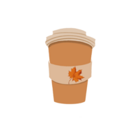 Illustration of a cup of coffee with a pattern of an autumn maple leaf on a transparent background. The element can be used for your composition png