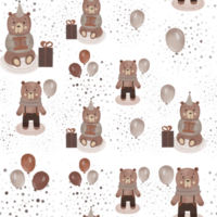 Beautiful illustration seamless pattern with bears toys and balls as elements or background for a birthday party png