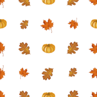 Autumn colorful pattern illustration consisting of orange pumpkins and colored leaves on a transparent background. Can be used to create your designs png