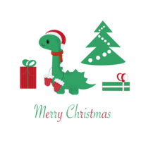 Beautiful illustration of a cute dragon or dinosaur, Christmas tree decorated with toys, gift and holiday lettering on a transparent neutral background. Can be used for your design png