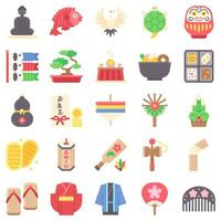 Japanese New Year related flat icon set 2 vector