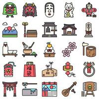 Japanese New Year related filled icon set vector