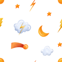 nahtlos Muster mit Himmel. Hintergrund mit Gewitterwolken und Blitz. Kinder- Hand gezeichnet Design png