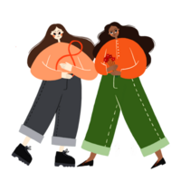 Illustration for International Day March 8th. Young girls. The fight for women's rights. Cute flat hand drawn illustration on isolated background png