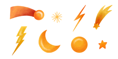 einstellen von himmlisch Körper. isoliert Elemente von Sterne und Mond, Sonne. handgemalt Clip Art png