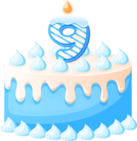Birthday Cake With Candle Number 9 png