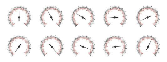 Set of round measuring scales with rotating arrows. 360 degree templates of pressure meter, manometer, barometer, compass, navigation or meteorological tool vector