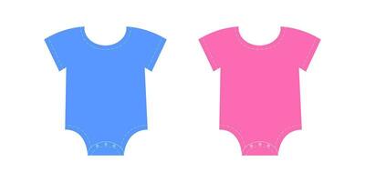 Pink and blue baby bodysuits. Boy or girl underwear. Design elements for gender reveal, baby shower, welcome newborn party, invitation card or banner vector