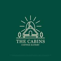 el cabina café restaurante logo diseño, naturaleza al aire libre comida y bebidas vector ilustración con línea Arte