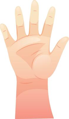 Child's open palm, welcome hand on transparent background. Cartoon vector illustration of single element