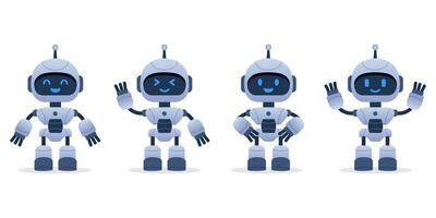 Robot, chatbot neural network, AI servers and robots technology. Set of cute robot ai character. vector