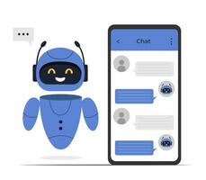 Chatbot neural network, AI servers and robots technology. Cute chatbot ai character. vector