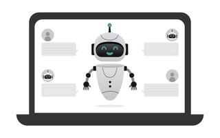 Chatbot neural network, AI servers and robots technology. Cute chatbot ai character. vector