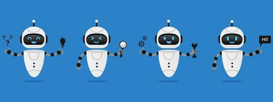 Chatbot neural network, AI servers and robots technology. Cute chatbot ai character. vector