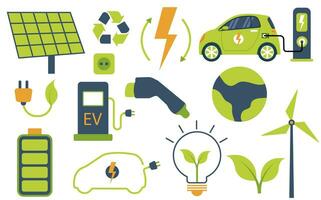 Green energy set. Renewable. Ecology and sustainability set. vector