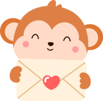 Cute Monkey Animal And Valentine Love Letter png