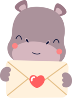 schattig nijlpaard dier en Valentijn liefde brief png