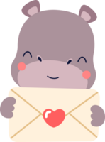 mignonne hippopotame animal et Valentin l'amour lettre png