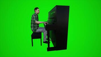 3d verde tela masculino músico jogando a piano dentro europeu restaurantes a partir de lado ângulo video
