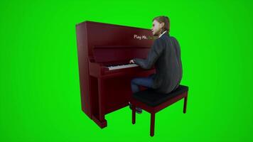 3d verde pantalla masculino cantante jugando el piano en europeo restaurantes desde Tres arrinconado ángulo video