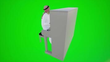 3d green screen an Arab man playing the piano in Dubai cafes from three angles video