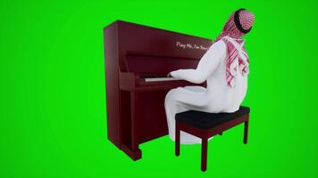 3d verde pantalla un árabe hombre jugando el piano en dubai cafeterías desde lado ángulo video