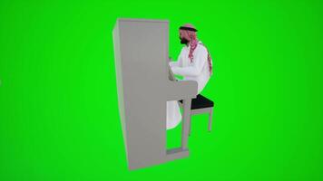 3d green screen an Arab musician playing the piano in Dubai cafes from three angles video