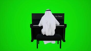 3d verde pantalla un árabe músico jugando el piano en dubai cafeterías desde el espalda ángulo video