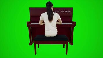 3d green screen female customer playing the piano in European cafes from the back angle video