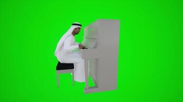 3d green screen an Arab male singer playing the piano in Dubai cafes from side angle video