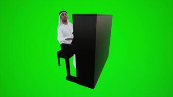 3d vert écran un arabe Masculin chanteur en jouant le piano dans Dubai les cafés de Trois angles video