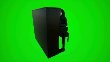 3d verde schermo un arabo femmina musicista giocando il pianoforte nel il sale di dubai a partire dal il indietro angolo video