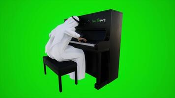 3d verde tela a árabe masculino cantor jogando a piano dentro dubai cafés a partir de três ângulos video