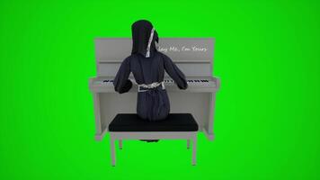 3d verde tela a árabe fêmea músico jogando a piano dentro a corredores do dubai a partir de a costas ângulo video