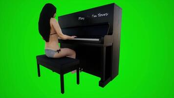 3d green screen bikini swimmer playing piano in European bars from three angles video