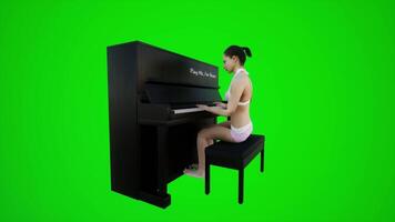 3d green screen bikini diver woman playing the piano in European bars from three angles video