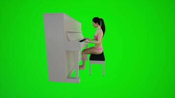 3d green screen bikini diver woman playing piano in European bars from side angle video